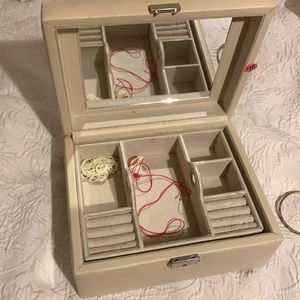 Cream color leather jewelry box-suede insert & key